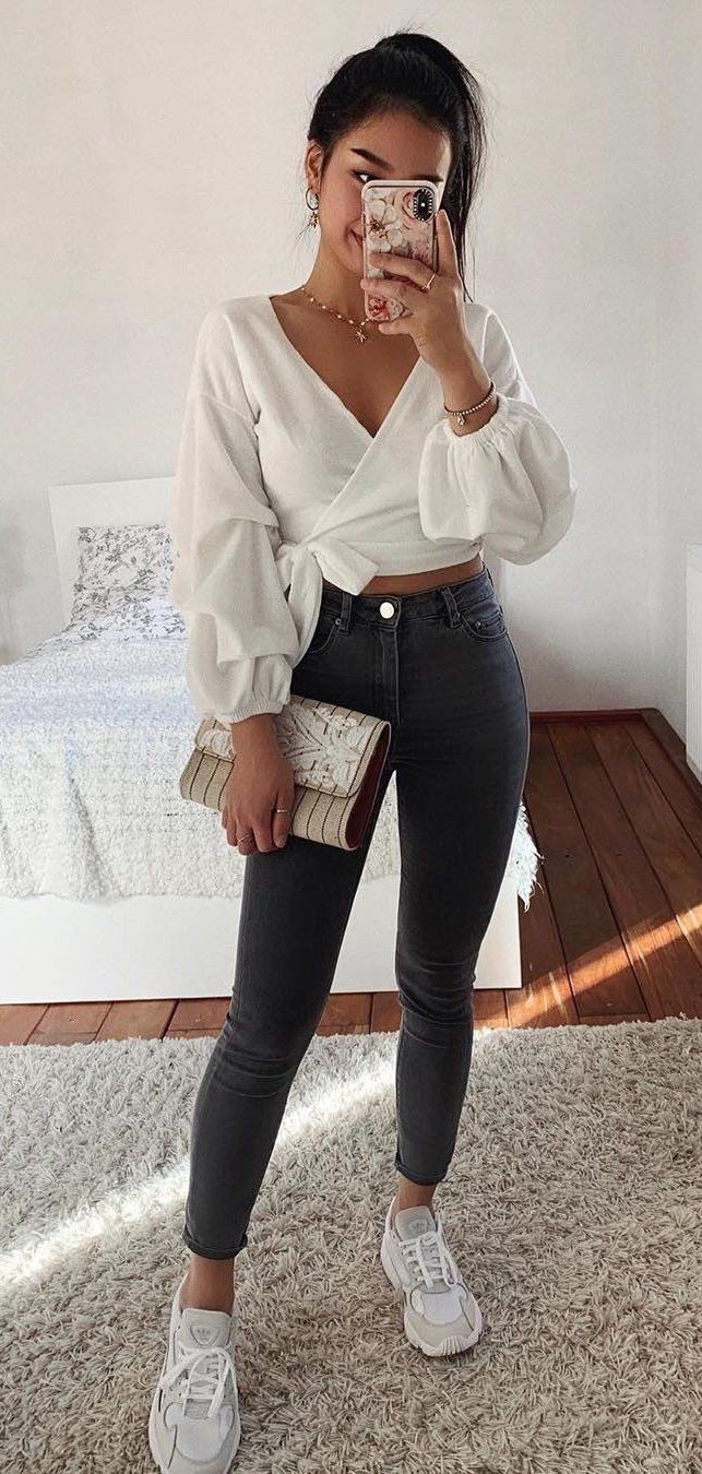 white long-sleeved crop tops #spring #outfits