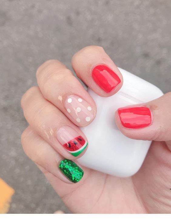 Red and green summer nails Red and green summer nails
