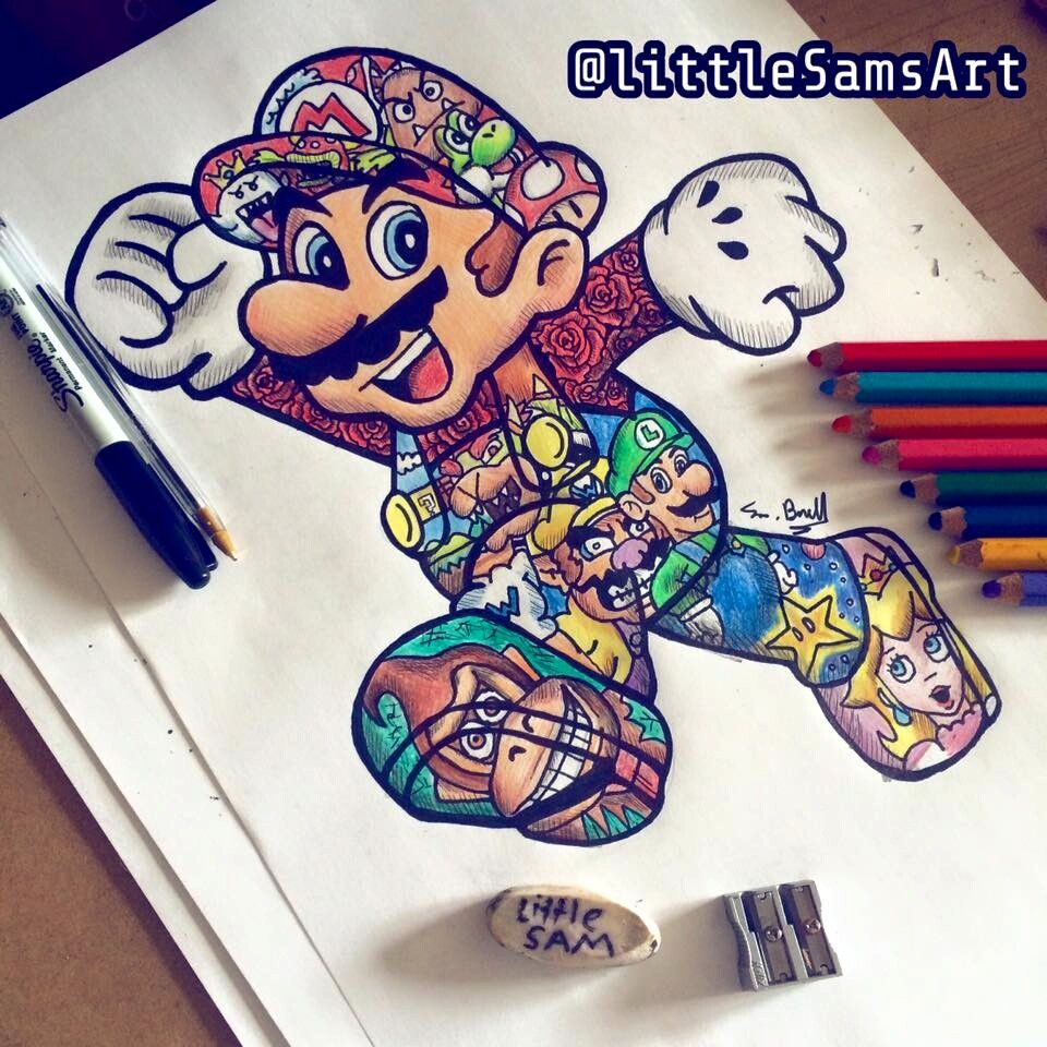 Mario pencil drawing Zip Pouch by David Lovins - Pixels