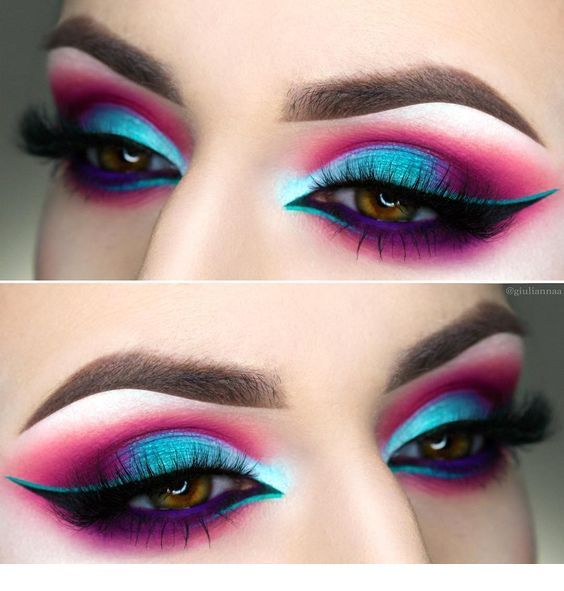 Awesome pink and blue eye makeup