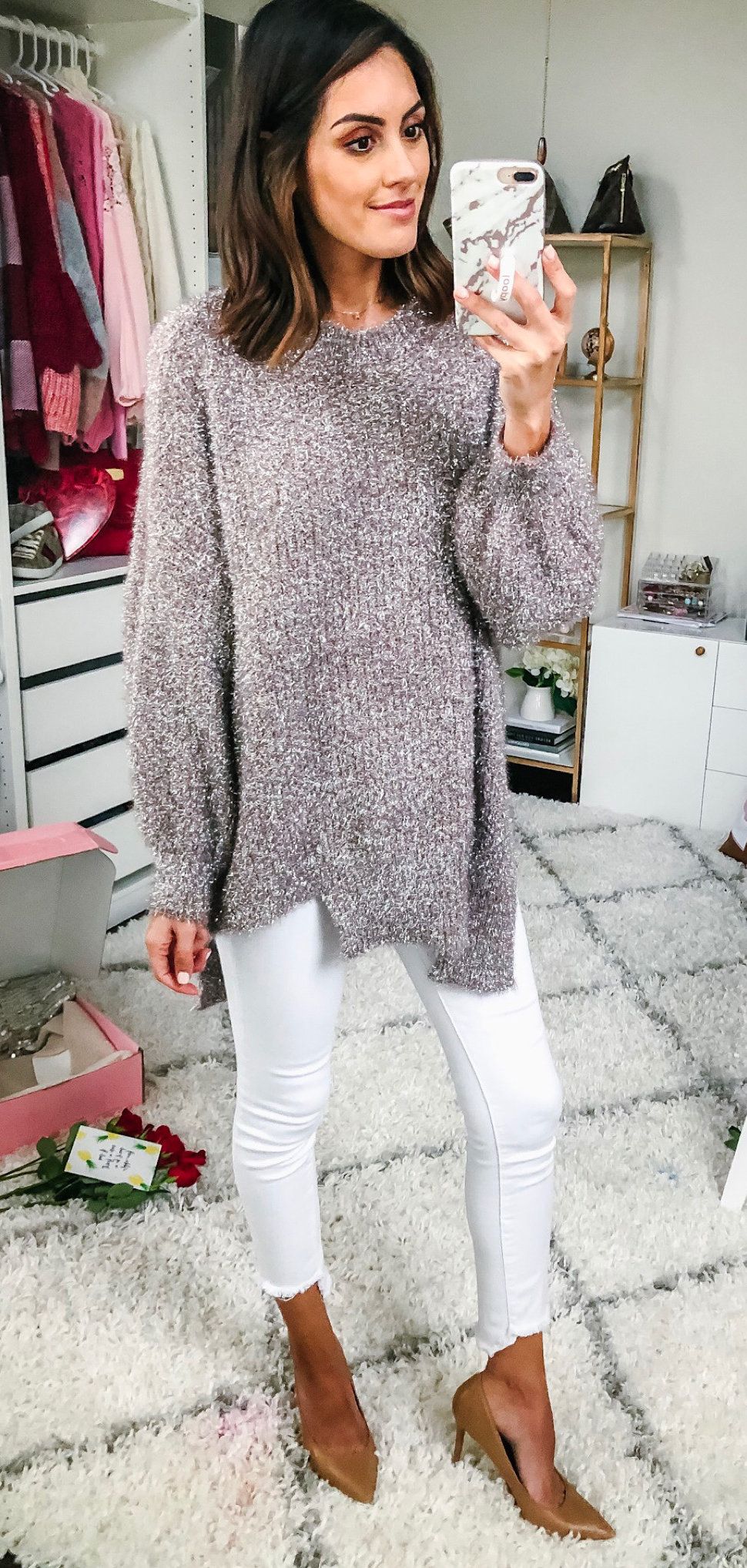 gray and white fur coat #winter #outfits