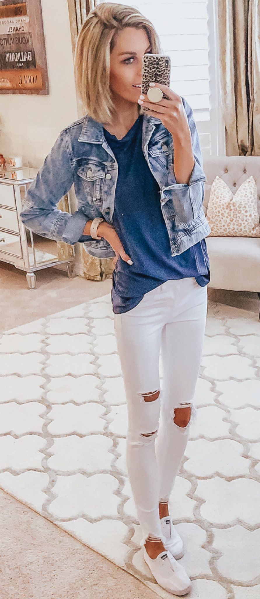 blue denim button-up jacket #spring #outfits