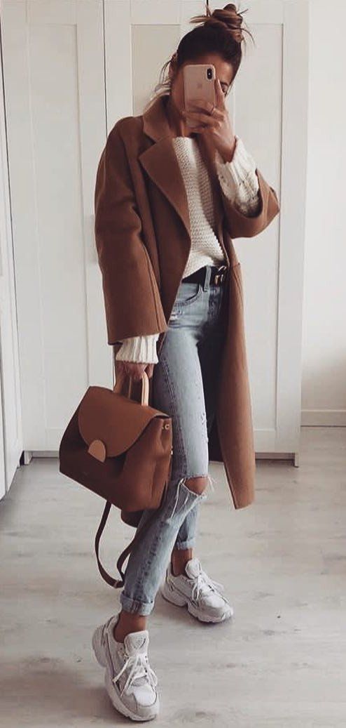 brown leather zip-up jacket #spring #outfits