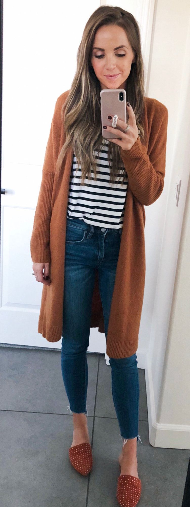 brown knit long cardigan