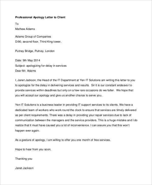 Professional Apology Letter Apology Letter Template Free Professional Apology Letter Apology Letter Template Free