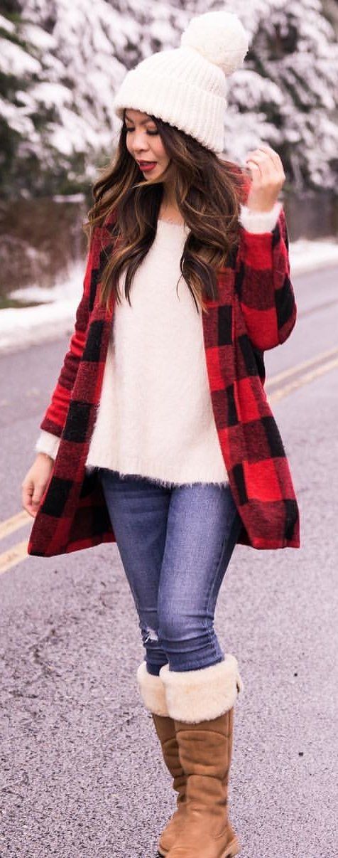 red and black gingham coat