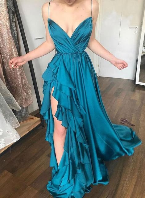 Unique blue v neck long prom dress, blue evening dress cg745 – classygown Unique blue v neck long prom dress, blue evening dress cg745 – classygown