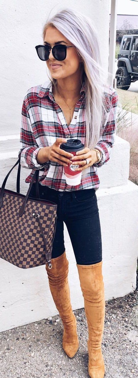 red, white, and black plaid sport shirt