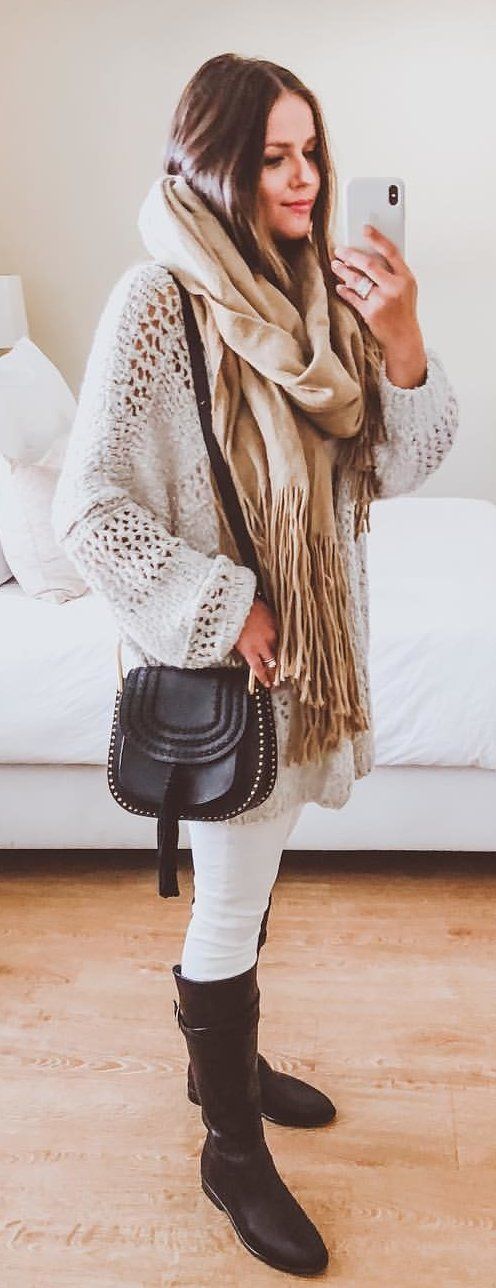 white long sleeve shirt #winter #outfits