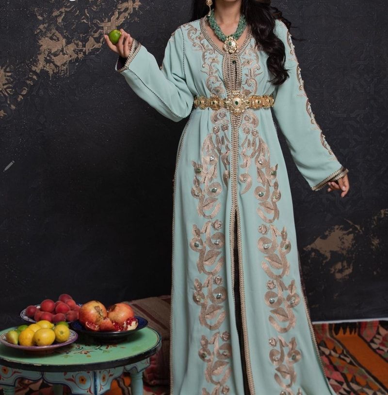Caftan de mariee couleur Turquoise 2021 Sur Mesure