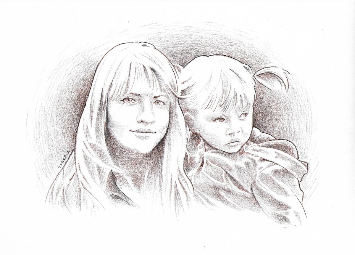 Mother and daughter sketch. | Mother and daughter sketch, Sketches