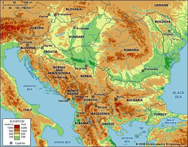 Balkan Peninsula Physical Map 961ff4f81b886af54b55b3b27a3efb09