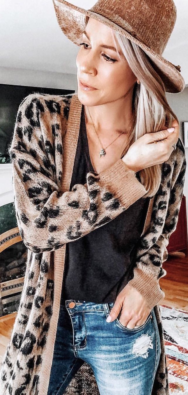 brown and black leopard print long sleeve dress #winter #outfits brown and black leopard print long sleeve dress #winter #outfits