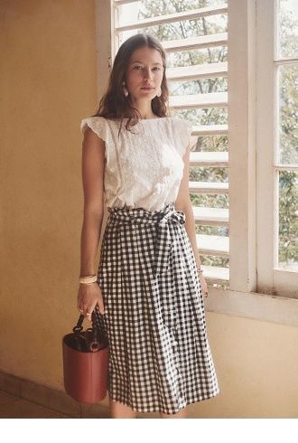 White top and plaid midi skirt White top and plaid midi skirt