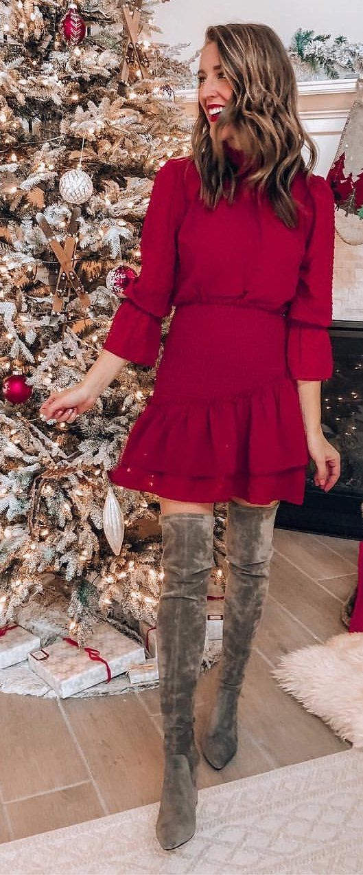 red long-sleeved dress
