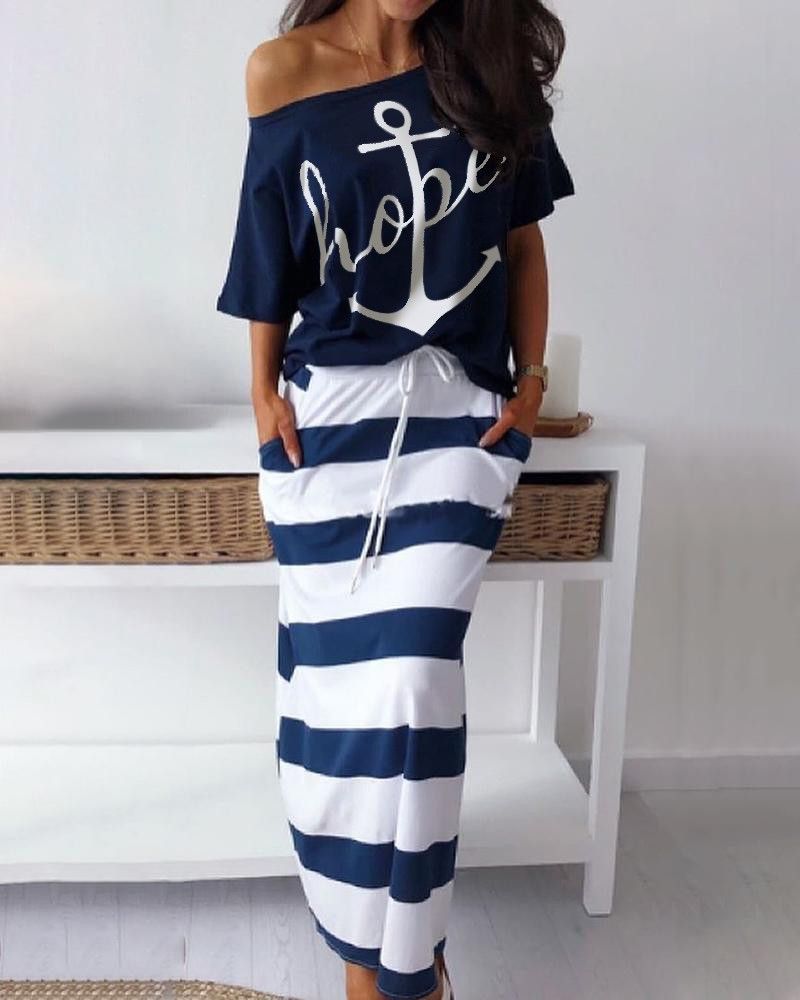 Boat Anchor Print Top & Striped Skirt Sets (S/M/L/XL) $31.99
