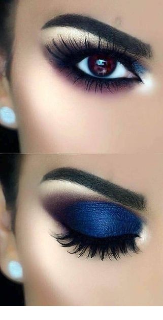 Bright blue eye makeup with nice earrings