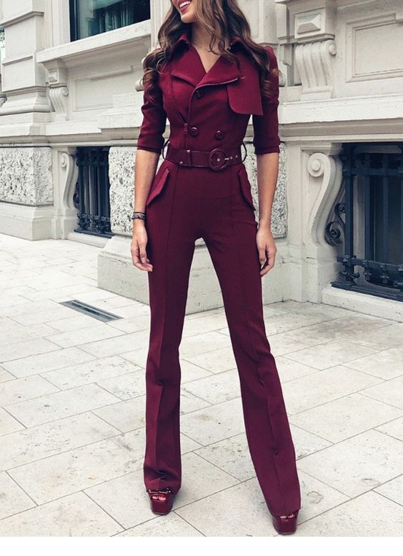 Cool burgundy jumpsuit for office