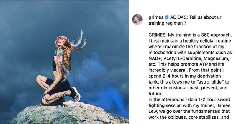Grimes is already known for being weird as hell, but this little stunt might be the icing on the cake! #Grimes #Music #MusicArtists #Adidas #Health #Exercise #WTF Grimes is already known for being weird as hell, but this little stunt might be the icing on the cake! #Grimes #Music #MusicArtists #Adidas #Health #Exercise #WTF