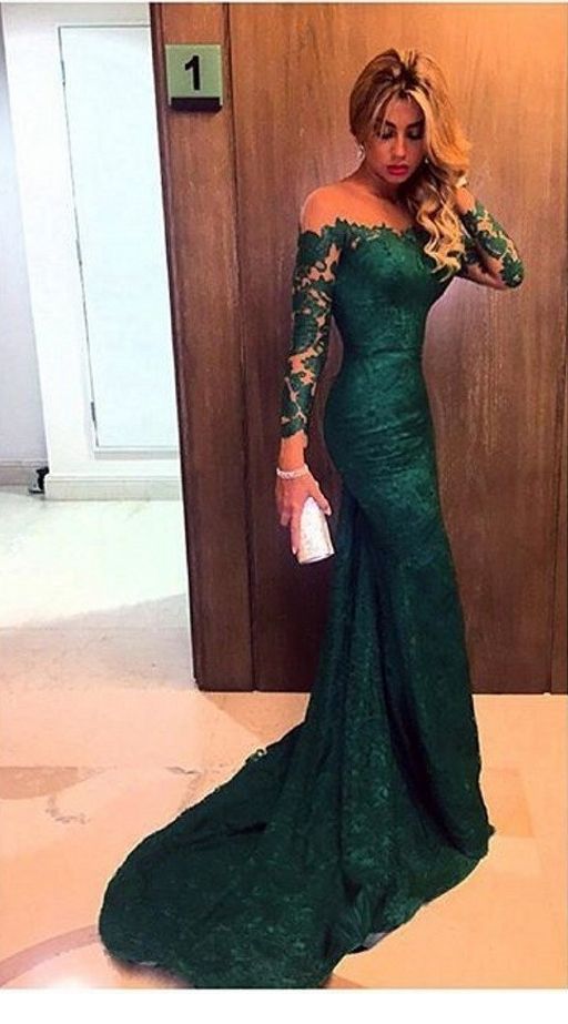 Sweet long lace green dress