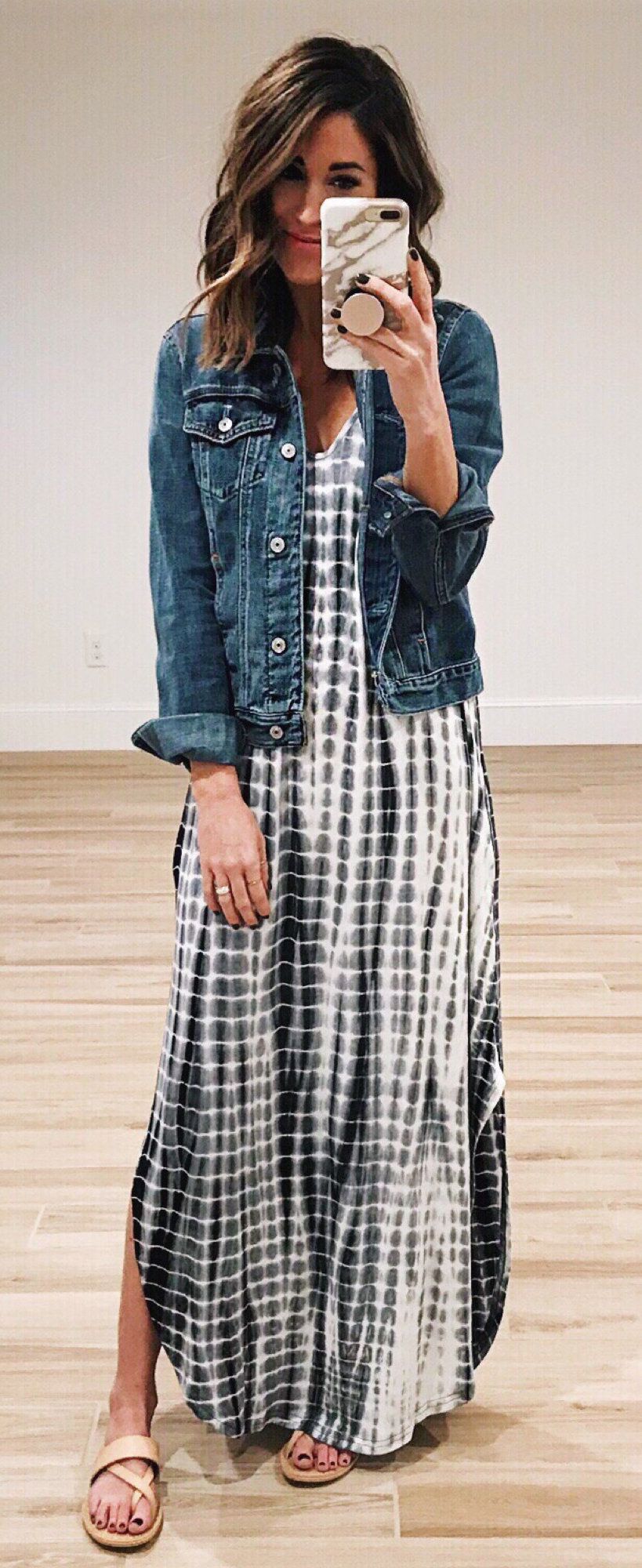 blue denim button-up jacket #spring #outfits