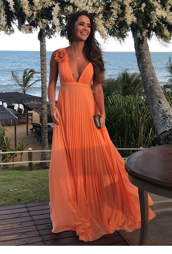 Awesome long orange dress style