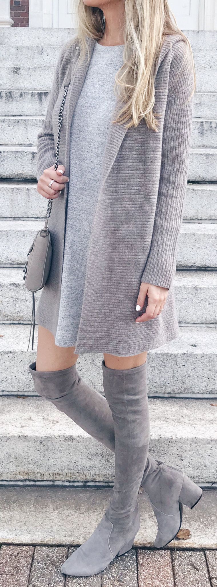gray cardigan