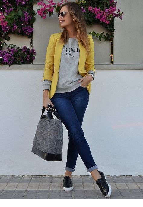 I like the yellow blazer in this combo