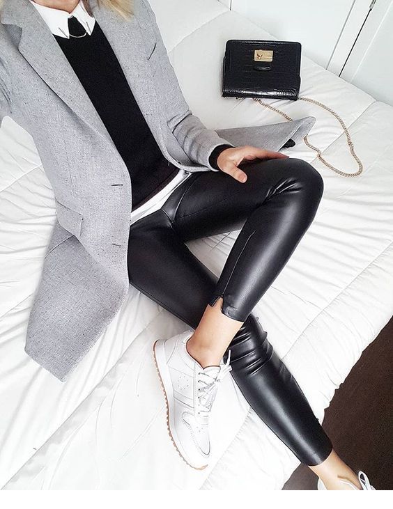 Office look with leather pants