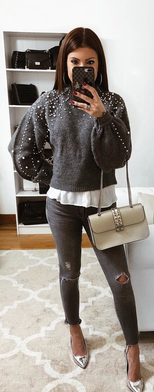 grey distressed jeans