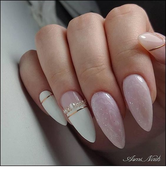 White nails with pink glitter and more White nails with pink glitter and more