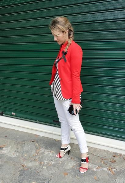 red blazer and stripes