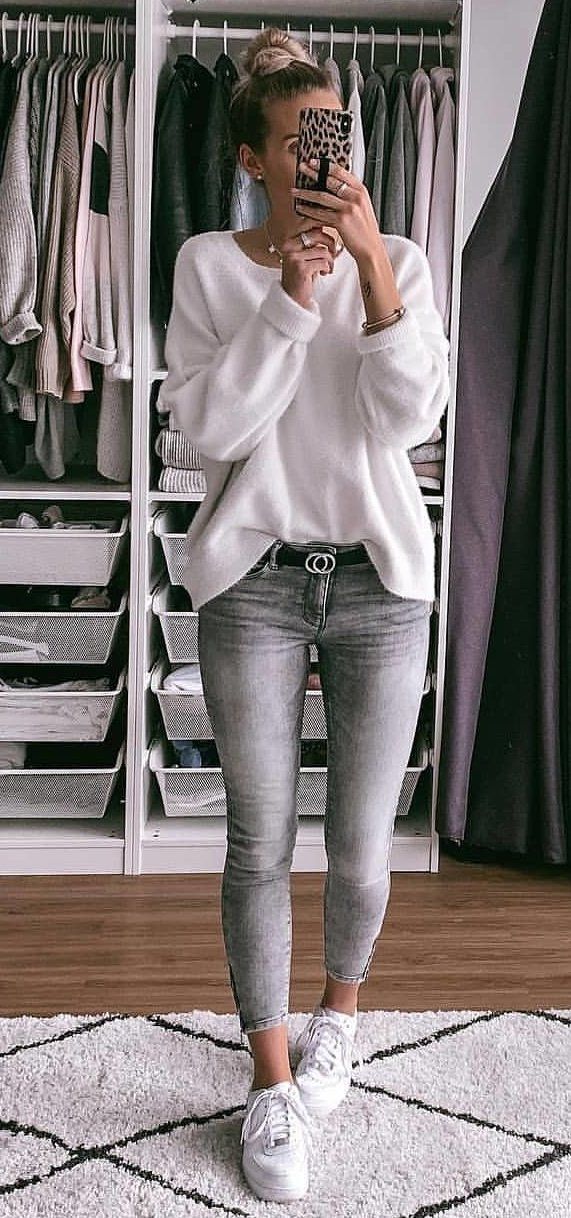 white crew-neck long sleeved shirt #spring #outfits white crew-neck long sleeved shirt #spring #outfits