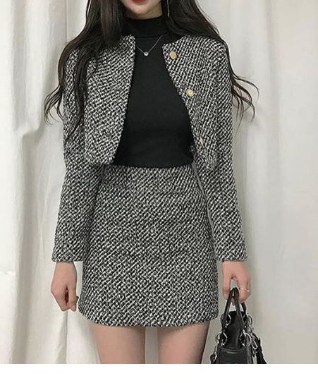Grey suit for office with black top