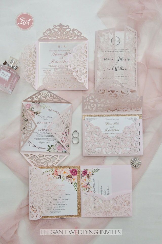 #EWI blush pink and ivory glitter laser cut wedding invitation ideas #EWI blush pink and ivory glitter laser cut wedding invitation ideas