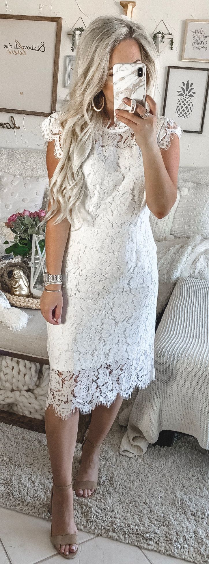 white lace sleeveless dress #spring #outfits