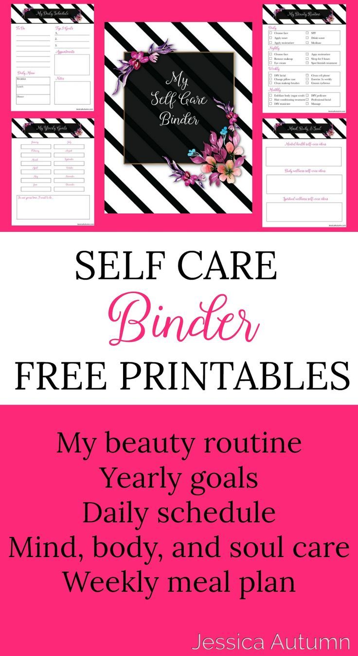 Self Care Binder Free Printables. Printables for your mental, physical, and spiritual self-care. Daily schedule, yearly goals, weekly meal plan. beauty routine, and mind body and soul self-care ideas. #freeprintables #selfcarebinder #beautybinder via @Jessica_Autumn_ Self Care Binder Free Printables. Printables for your mental, physical, and spiritual self-care. Daily schedule, yearly goals, weekly meal plan. beauty routine, and mind body and soul self-care ideas. #freeprintables #selfcarebinder #beautybinder via @Jessica_Autumn_