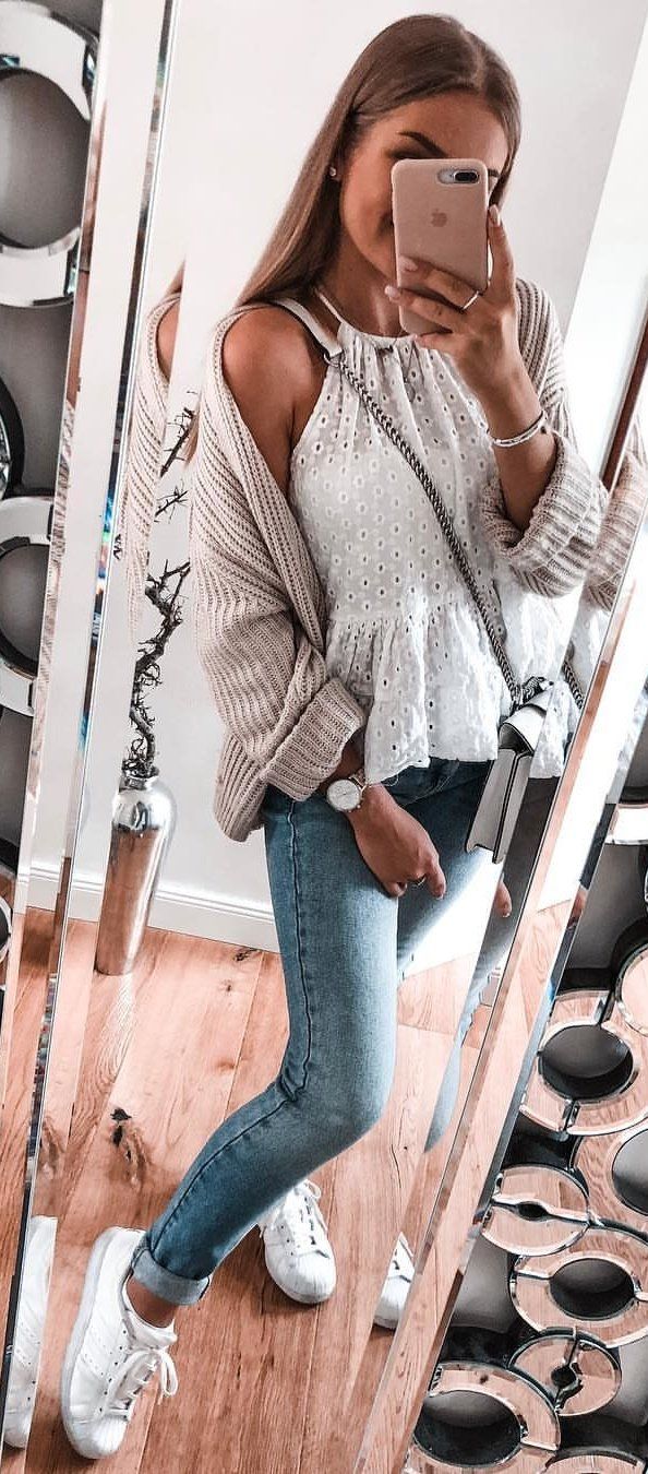 White Dotted Top #spring #outfits