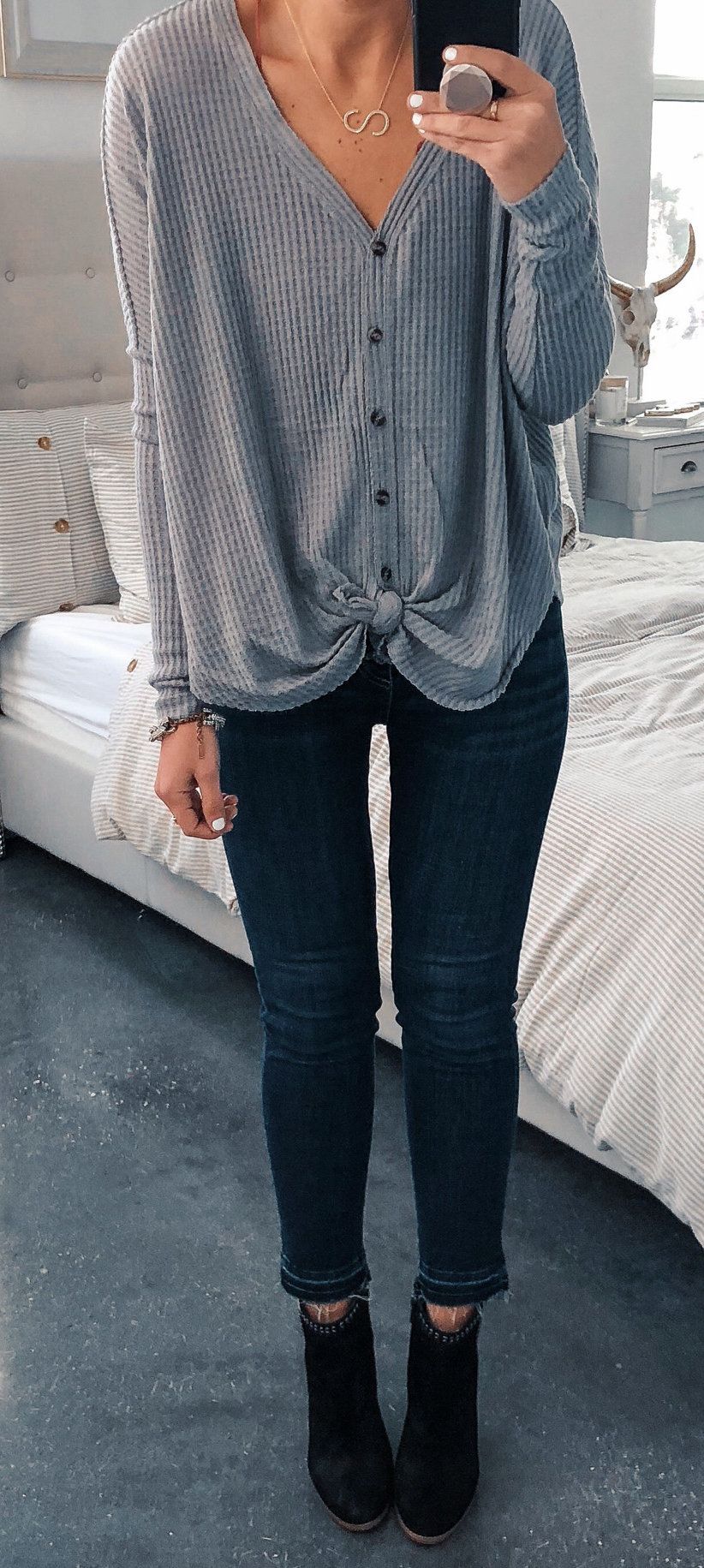 gray button-up sweater #spring #outfits
