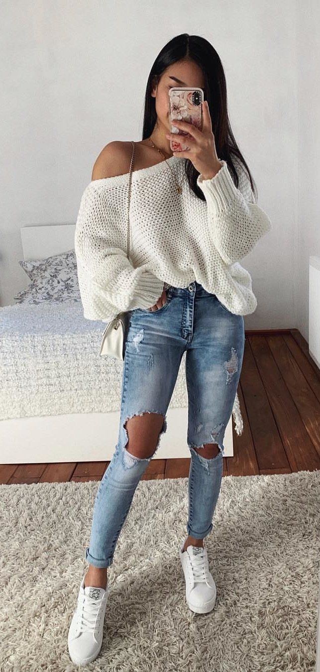 white sweater #spring #outfits