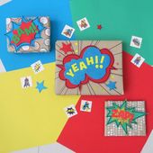 Bold, colourful and fun gift wrapping ideas inspired by the comic books! Great f...