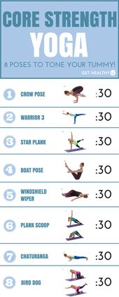 Yoga poses that emphasize core strength. Try them out one at a time, holding eac...