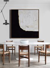 Extra Large Modern Painting Minimalist Painting Minimal Art Black and White Canvas Painting Office Painting by Leah Caylor #L107W1