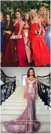 Mermaid Formal Dresses Long, Pink Prom Dresses Sparkly, V Neck Pageant Dresses Backless