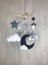 Baby mobile - Himmel-Mobile - Mond Mobile - Wolke Mobile - Stern mobile - grau und Marine - kinderzimmerdekor - Wolken schlafen