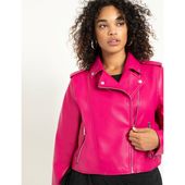 Eloquii Faux Leather Moto Jacket - Very Berry