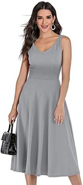 Best Seller Meetjen Women's 50s Vintage Sleeveless Bridesmaid V-Neck Cocktail Swing Dress online