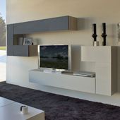 Mueble de salón de estilo moderno que combina el blanco y el negro