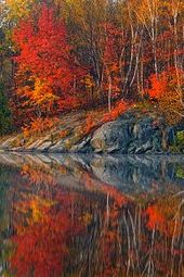 Simon Lake with morning fog and autumn reflections, Greater Sudbury (Naughton), ...