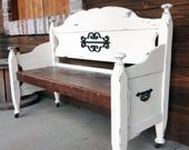 Custom repurposed bed frame made by Kevin Mitchell, now a bench painted in chal...